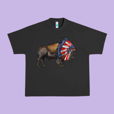 American Bison With Indian Headdress Urban Heavy Tee Designed By Ranaportraitstore