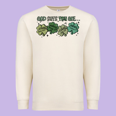 God Says I Am Patrick's Day Premium Sweatshirt Designed By Maliassmallbusiness