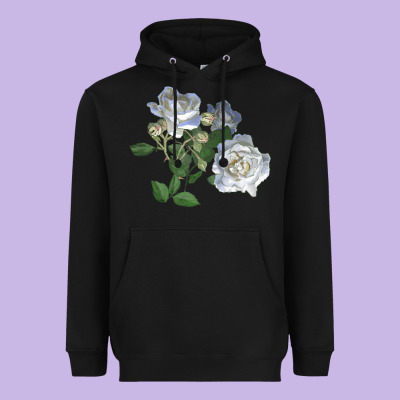 White Dawn Rose Heavyweight Hoodie Designed By Lillyallendesigns