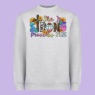 She Is Strong Proverbs 31 25 Heavyweight Sweatshirt Designed By Zillion Design Studio