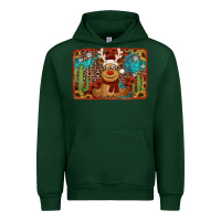 Forest Green western christmas reindeer with background Urban Hoodie - Jasminsmagicworld