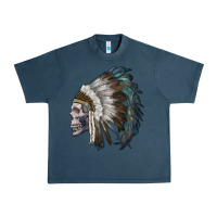Midnight Navy skull with indian headdress Urban Heavy Tee - RanaPortraitStore