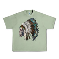Oil Green skull with indian headdress Urban Heavy Tee - RanaPortraitStore
