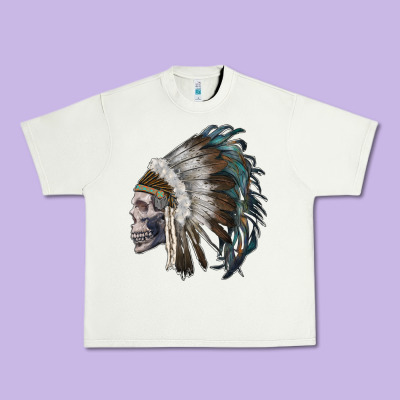 Skull With Indian Headdress Urban Heavy Tee Designed By Ranaportraitstore