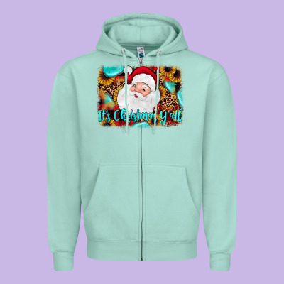 It's Christmas Y'all Background Zipper Hoodie Designed By Jahusdesignshop
