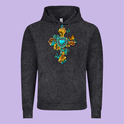 Vintage Hoodie western cross with gemstone and sunflowers