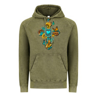 Vintage Olive western cross with gemstone and sunflowers Vintage Hoodie - texasbilliewilder