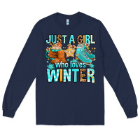 Navy just a girl who loves winter Long Sleeve Tee - FaDigitalArtStudio