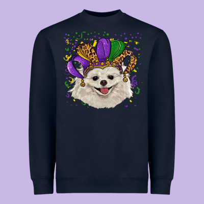 Heavyweight Sweatshirt Mardi Gras White Pomeranian with Hat