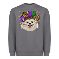 Storm Mardi Gras White Pomeranian with Hat Heavyweight Sweatshirt - RanaPortraitStore