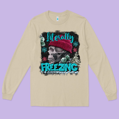 Literally Freezing Skull Long Sleeve Tee Designed By Fadigitalartstudio