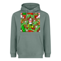 Sage Christmas unicorn and gift box Heavyweight Hoodie - NancyCooperArtShop