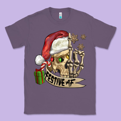 Festive Af Christmas Skull Classic Tee Designed By Fadigitalartstudio