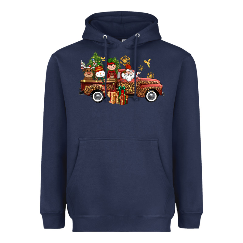 Christmas Truck Elf Santa Snowman Reindeer Heavyweight Hoodie by NancyCooperArtShop | Teevron