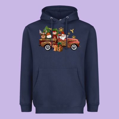 Christmas Truck Elf Santa Snowman Reindeer Heavyweight Hoodie Designed By Nancycooperartshop