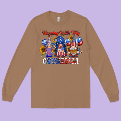 Hangin With My Gnomerica Long Sleeve Tee Designed By Racoondesign