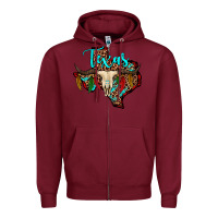 Burgundy bullskull texas map Zipper Hoodie - JahusDesignShop