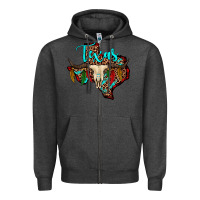 Charcoal Heather bullskull texas map Zipper Hoodie - JahusDesignShop