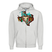 Dove Grey bullskull texas map Zipper Hoodie - JahusDesignShop