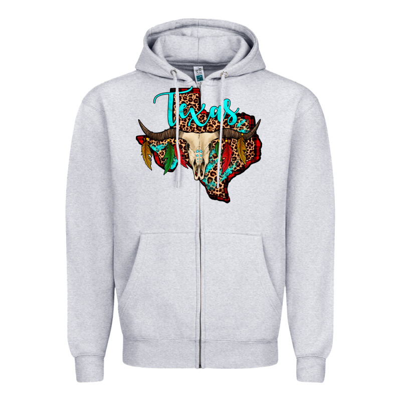 Bullskull Texas Map Zipper Hoodie by JahusDesignShop | Teevron