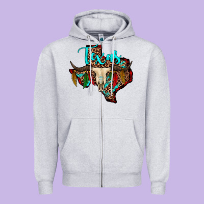 Bullskull Texas Map Zipper Hoodie Designed By Jahusdesignshop