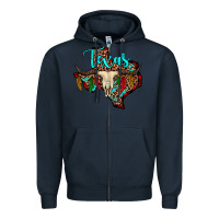 Navy bullskull texas map Zipper Hoodie - JahusDesignShop