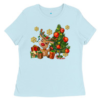Baby Blue reindeer and christmas tree Ladies Tee - AdoDesignShop