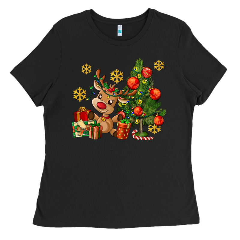 Reindeer And Christmas Tree Ladies Tee by AdoDesignShop | Teevron