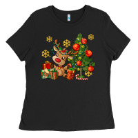 Black reindeer and christmas tree Ladies Tee - AdoDesignShop