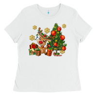 White reindeer and christmas tree Ladies Tee - AdoDesignShop