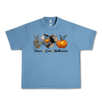 Pebble Blue Peace Love Halloween Urban Heavy Tee - texasbilliewilder