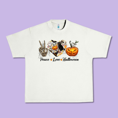Peace Love Halloween Urban Heavy Tee Designed By Texasbilliewilder
