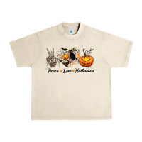 Sandshell Peace Love Halloween Urban Heavy Tee - texasbilliewilder