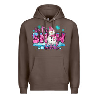 Coffee up to snow good pink christmas winter snowman Premium Hoodie - MaliasSmallBusiness