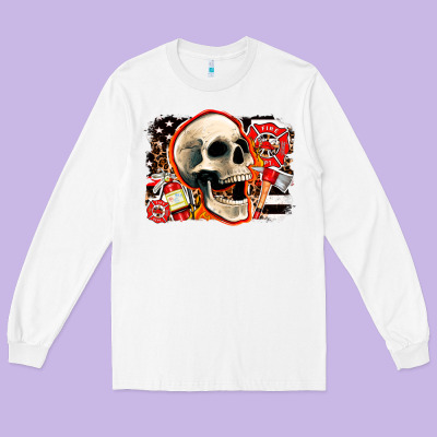 Firefighter Skull Long Sleeve Tee Designed By Adodesignshop