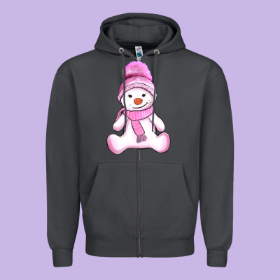 Winter Pink Snowman And Hat Zipper Hoodie Designed By Adodesignshop