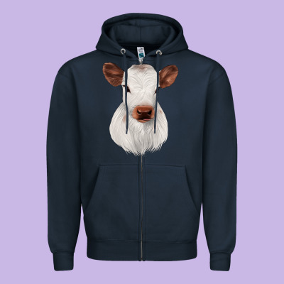 White Cute Calf Zipper Hoodie Designed By Jahusdesignshop