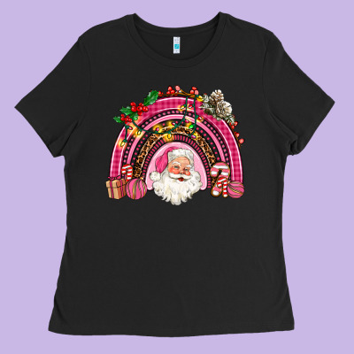 Pink Christmas Rainbow Ladies Tee Designed By Adodesignshop
