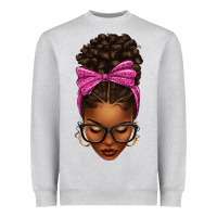 Heather Grey afro messy bun pink leopard bow Heavyweight Sweatshirt - texasbilliewilder