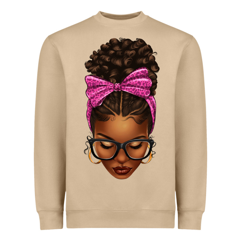 Afro Messy Bun Pink Leopard Bow Heavyweight Sweatshirt by texasbilliewilder | Teevron