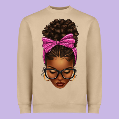 Heavyweight Sweatshirt afro messy bun pink leopard bow