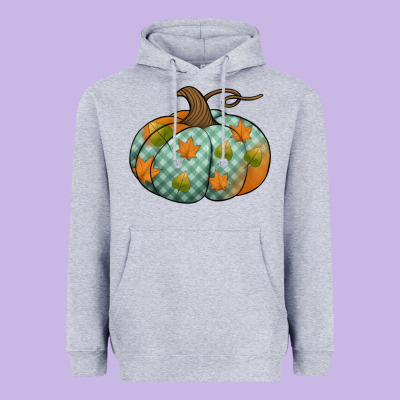 Blue Plaid Autumn Pumpkin Heavyweight Hoodie Designed By Jasminsmagicworld