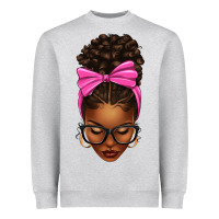 Heather Grey afro messy bun pink bow Heavyweight Sweatshirt - texasbilliewilder