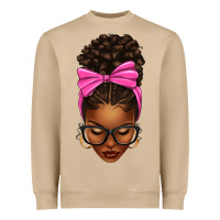Afro Messy Bun Pink Bow Heavyweight Sweatshirt | Teevron