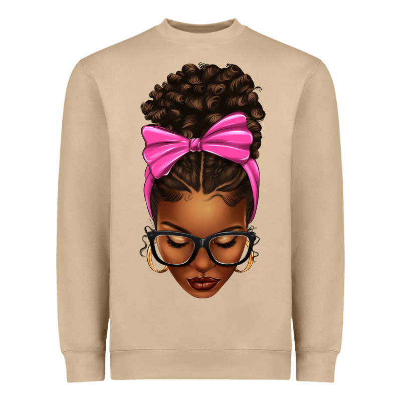 Afro Messy Bun Pink Bow Heavyweight Sweatshirt by texasbilliewilder | Teevron