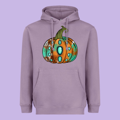 Western Cowhide Turquoise Pumpkin Heavyweight Hoodie Designed By Jasminsmagicworld