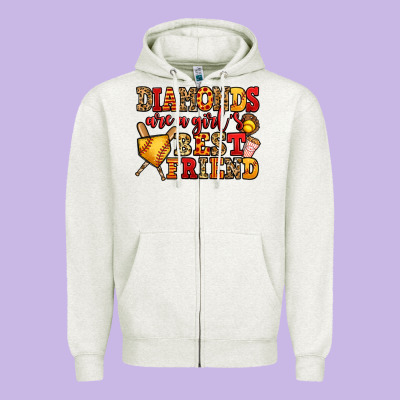 Diamonds Are A Girl's Best Friend Softball Zipper Hoodie Designed By Jasminsmagicworld