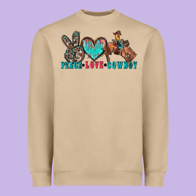 Peace Love Cowboy Heavyweight Sweatshirt Designed By Zillion Design Studio