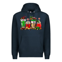 Navy Christmas tractor coffee cup Premium Hoodie - NancyCooperArtShop