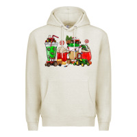 Oatmeal Heather Christmas tractor coffee cup Premium Hoodie - NancyCooperArtShop